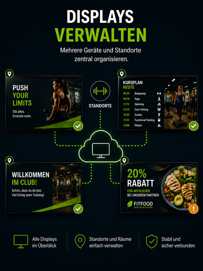 Bildschirme im Fitnessstudio verwalten